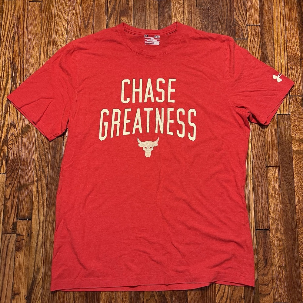 Under Armour Project Rock Shirt Mens L Red Chase Greatness  T Shirt Preowned